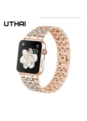 UThai P70 Watch for Men Apple Watch 44mm 38mm 40mm 42mm Series 7 Bands Smart Watch Stainless Steel Bracelet Strap with Diamonds