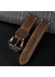 Handmade Bronze Watchband Crazy Horse Leather 20 21 22 23 24 26mm Men's Deep Coffee Men's Bracelet