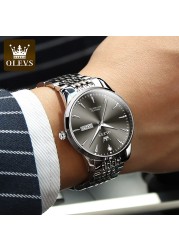 OLEVS Luxury Stainless Steel Mechanical Watches for Men Waterproof Automatic Watch Calendar Luminous Men Mechanical Wristwatches