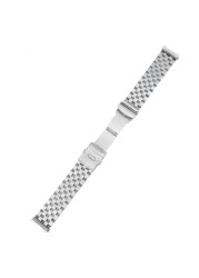 CARLYWET 20 22mm Silver Hollow Curved End Solid Links Replacement Watch Band Strap Bracelet Double Push Clasp for Seiko