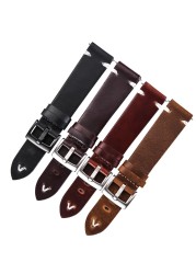 Oil Wax Leather Watch Band 18mm 20mm 22mm Cow Watchbands Retro Bracelet 19mm Handmade Stitching Wristband