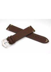 20 22mm 2016 Men Women Genuine Cowhide Leather Suede Leather Dark Brown Luxury Watchband Strap Belt Silver Polished Pin Buckle Best Gift