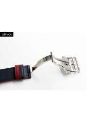 URVOI Deploy Buckle Strap for Apple Watch Series 7 6 SE 5 4 3 2 1 Strap for iwatch Strap Round Single Leather Watch Strap Swift