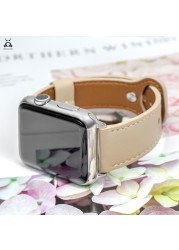 Leather Pin Buckle Strap for Apple Watch Series Strap 7 6 SE 5 4 3 2 Sport Strap Modern Single Loop Design Suitable for iWatch