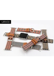 URVOI Canvas Strap for Apple Watch series 7 6 SE5 4 3 Swallow Pattern Grip Wrist Jean Strap for iwatch Classic Design Leather Back