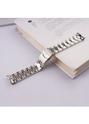 Carly Wet 22mm Solid Silver Curved End Links Replacement Watchband Bracelet Double Push Clasp For Seiko SKX 007