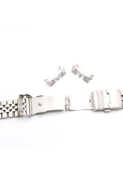 CARLYWET - 22mm Silver Jubilee Watch Band, Hollow Curved Tip, Solid Stainless Steel Screw Links, Silver for Seiko SKX 007