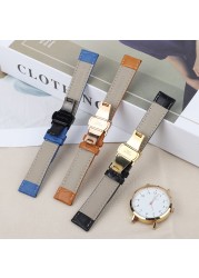 Bamboo Pattern Genuine Leather Wacth Strap Butterfly Buckle Watchband Bracelet for Watch Accessories 18mm 20mm 22mm 24mm