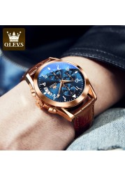 OLEVS Watch 2022 New Fashion Casual Mens Watches Luxury Brand Quartz Watch Premium Leather Waterproof Chronograph Watch for Men