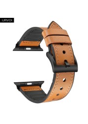 URVOI حزام ل أبل سلسلة ساعة 7 6 SE 5 4 3 2 1 حزام من الجلد سيليكون الظهر ل iwatch حزام تنفس 41 45 مللي متر مشبك أسود