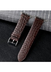 Suitable For Apple Watch Leather Strap iWatch 6/5 strap Crazy Horse brown pattern iwatch 7/SE strap ultra-thin crocodile leather