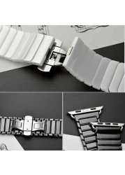 Ceramic strap for Apple Watch band 44mm 40mm 45mm 41mm 42mm 38mm accessories stainless steel bracelet iWatch series 7 6 5 4 3 se