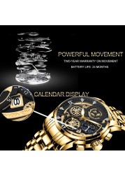 Men's Quartz Watch Automatic Calendar Movement Stainless Steel Luxury Rhinestone Waterproof Elite Men's Watch Relogio Masculino