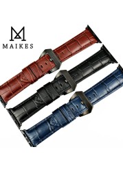 MAIKES Watchbands Genuine Cow Leather Watch Strap for Apple Watch Band 44mm 38mm Series 6/5/4 Iwatch 7 45mm 41mm Watchband