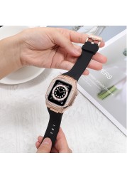 Modified Kit Metal Bezel for Apple Watch Case and Band 7 6 5 4 3 41mm 44mm 45mm Strap Frame Strap for iWatch Women Luxury