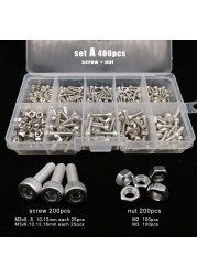 Total 400/650/1140/2100X M1.6 M2 M2.5 M3 M4 M5 304 Stainless Steel Hex Handle Hex Socket Cap Head Screw Bolt Nut Set Assortment Kit