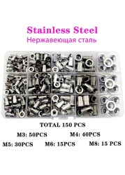 150pcs Rivet Nut Thread Insert Stainless Steel Rivet Nut Rivet Nut With Threaded Retainer Mechanical Tools Clamping Lever Rivet Nut Set