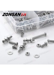 ZONSANTA 480/660 قطعة الصليب الجولة مسمار لولبي الرأس مجموعة M2 M2.5 M3 M4 حلقة صامولة الفولاذ المقاوم للصدأ مسمار فيليبس رئيس آلة المسمار