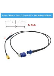 Fakra C-Splitter Cable Male to Dual Right Angle Y Type Diode RG174 Pigtail Car GPS Antenna Extension Cable