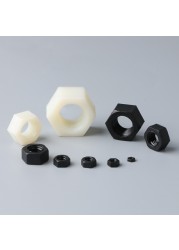 Black White Nylon Hex Metric Nut Plastic Threaded Hex Nuts M2 M2.5 M3 M4 M5 M6 M8 M10 M12 M14 M16 M18 M20