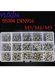 300pcs DIN916 M3 M4 M5 12.9 Grade Black Socket Screw Assortment Allen Head Socket Hex Set Grub Screw Box Kit