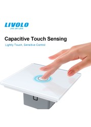 Livolo Luxury Wall Touch Sensor Switch, EU Standard 1 Gang 1Way Light Switch, Crystal Glass 220-250, C701-1/2/5