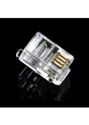 100pcs/lot RJ11 4P4C New Crystal Head Modular Plug Gold Plated Network Connector Wholesale