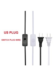 High Quality Power Cord 2.4m Switch Plug Cord Two Pin Plug Cable Extension Cord American Adapter Black and White LED Light Cord