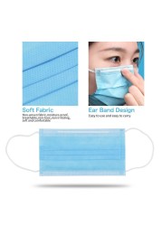 10-600pcs Disposable Masks Blue Mascarillas quiurgicas homology adas Mouth Face Mask Adult Blue 3 Layers Non-woven Filter Masque