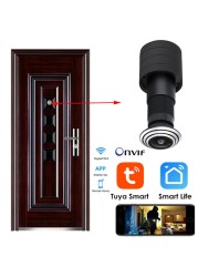 Tuya WiFi Door Eye Camera Mini Peephole WiFi IP Camera 1.6mm Wide Angle Magic Eye 2Way Audio Build-in Speaker TF Card Slot