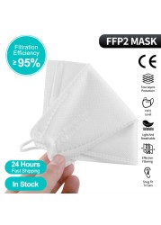 قناع سمك كوري أبيض للكبار KN95 Mascarillas 4 طبقات FFP2 Mascarilla FPP2 homology ada واقي الوجه ffp2fan CE Masque FFPP2