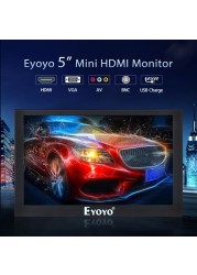 Eyoyo 5" Monitor Portable vga Monitor CCTV Screen LCD 800x480 IPS Monitor BNC AV/VGA Display LED car TFT Monitor