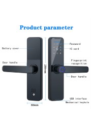 2022 K7 Black Smart Lock Biometric Fingerprint Door Lock Tuya App Remote Unlocking Wireless Keyless Lock Electronic Door Lock