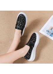 Rimocy Women's Gold Silver Embroidery Loafers 2022 Summer Slip On Casual Shoes Mesh Breathable Mesh Casual Shoes Thick Sole