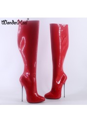 Wonderham 2021 new 16cm ultra-thin heel extreme high heels patent shiny sexy wonder girls nightclub knee high boots