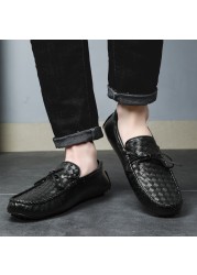 Men Casual Shoes Brand 2020 Genuine Leather Mens Loafers Moccasins Comfortable Breathable Slip On Driving Shoes Black