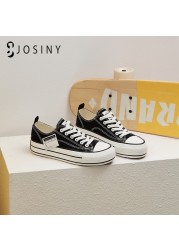 JOSINY 2022 Women's Canvas Thick Sole Flat Shoes Black Simple Style Casual Sneakers Female