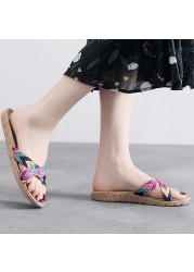 New Summer Linen Home Slippers Women 35-45 Plus Size Beach Flip Flops Non-slip Unisex Family Female Male Linen Slippers