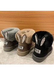 2022 Autumn Winter New Snow Cotton Shoes Cuffs Flat Bottom Short Boots Big Fur Black Warm Velvet Women Boots