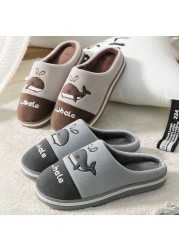 Winter Cotton Slippers Catroon Dolphin Home Indoor Slippers Plush Feleece Non-slip Winter Warm Slippers Comfortable Women Shoes Gray