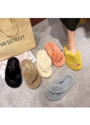 Furry Slippers Fur Slides For Women Faux Fur Sliders Out Keep Warm Shoes Woman Strap Shoes Female Casual Flat Home Shoes