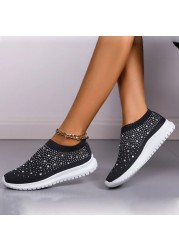 Rimocy Shining Crystal Flats Women Spring Breathable Knit Platform Sneakers Woman Comfortable Soft Bottom Non-slip Sneakers