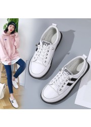 Fashion leather sneakers for men white lace up flat casual shoes women vulcanize shoes low cut original ladies sneakers