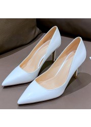 Women Classic Wedding Bridal Shoes Pointed Toe 6cm Thin Pumps High Heel Red Blue White Patent Leather Lady Pumps Big Size O0010