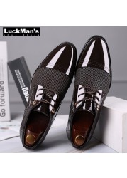 LuckMan Men Dress Shoes Fashion PU Leather Shoes Men Brands Wedding Oxford Shoes For Men Breathable Men Formal Shoes