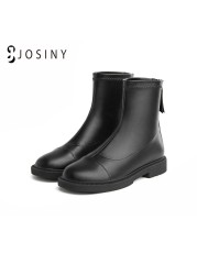 JOSINY 2022 جديد الشتاء أحذية للنساء بولي Leather الجلود سستة حذاء بوت بطول الكاحل مختلط اللون السيدات جولة تو أحذية أنيقة