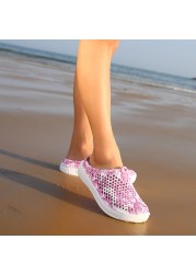 2020 summer women beach slippers blue and white print breathable mesh shoe for lip flops massage slippers plus size 41