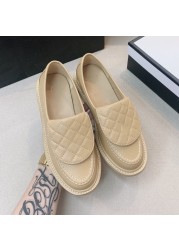 2022 New Luxury Loafers Shoes Woman Brand Turned-over Edge Shallow Mouth Casual Flat Shoes Female Genuine Leather Single Shoe