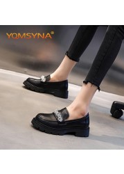 YQMSYNA Loafers Women Luxury Comfortable Thick Bottom Square Heel Round Toe Lady Shoes Fashion Appliques Party Pumps W02