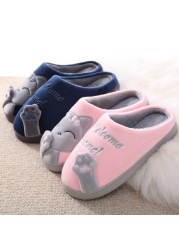 Winter Women Slippers Cartoon Lucky Cat Shoes Fluffy Plush Warm Non-slip Cotton Slippers Home Indoor Couple Fashion Shoes Female